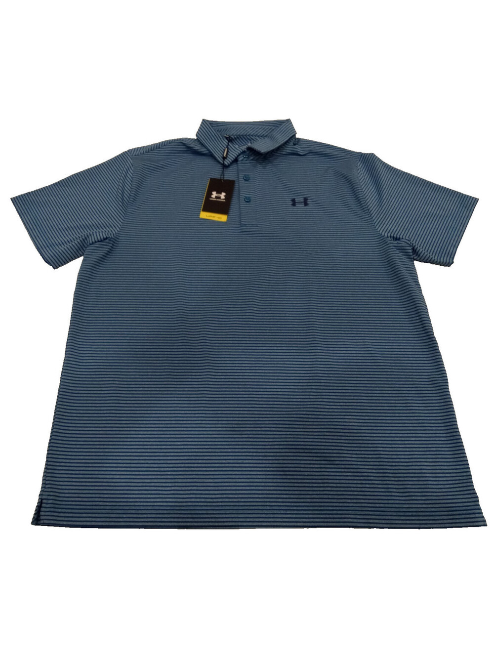 Under Armour Playoff Polo Shirt Mens XL Blue Fine Horizontal Stripe Loose Fit